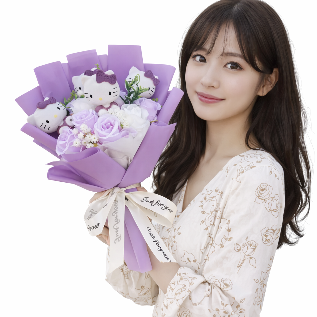 Kawaii Hello Kitty Plush Flower Bouquet – Cute Cat Doll Gift 🎀🌸