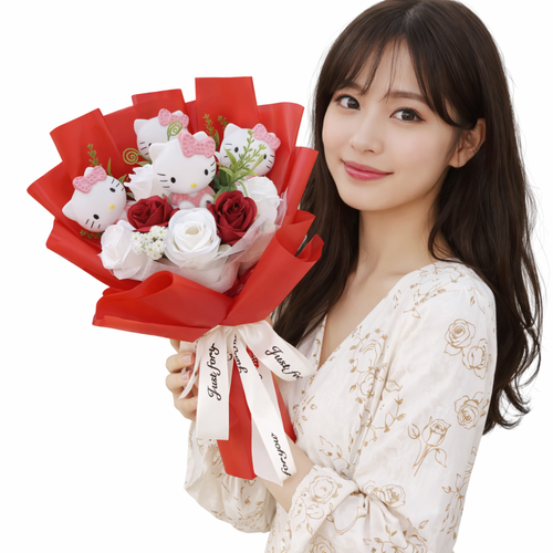 Kawaii Hello Kitty Plush Flower Bouquet – Cute Cat Doll Gift 🎀🌸