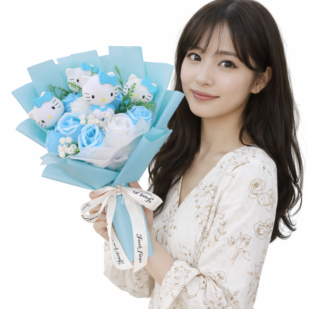 Kawaii Hello Kitty Plush Flower Bouquet – Cute Cat Doll Gift 🎀🌸